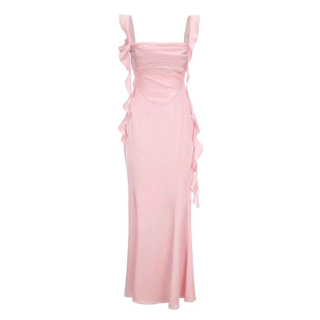 Nana Jacqueline Pink Ruffle Maxi Dress